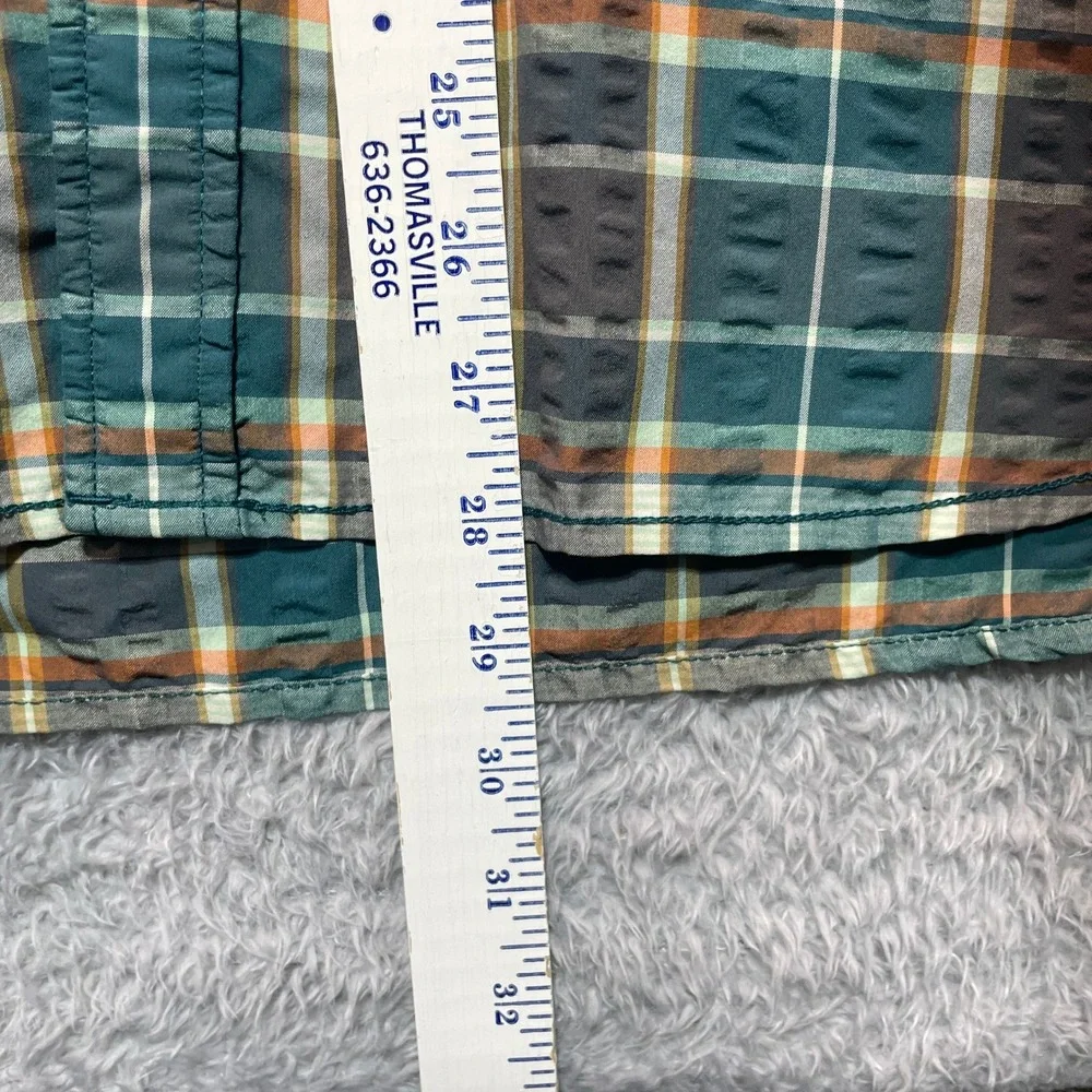 The North Face Mens Plaid Short Sleeve Button Up Shirt Teal Orange Medium
